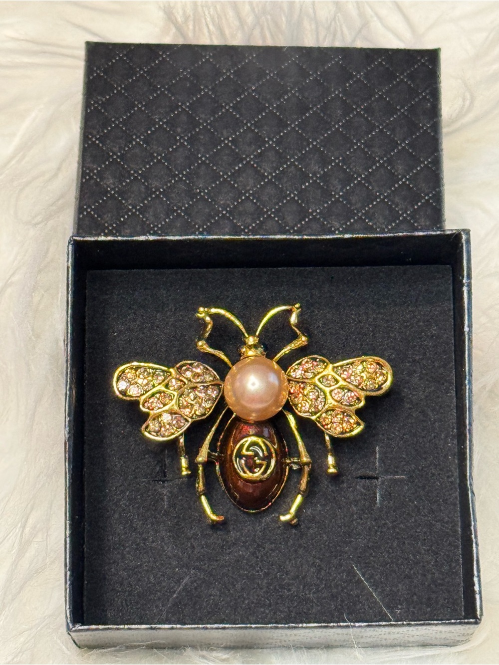 New Arrivals! Gold-Tone Bee Brooch with Pearl and Amber Red Enamel